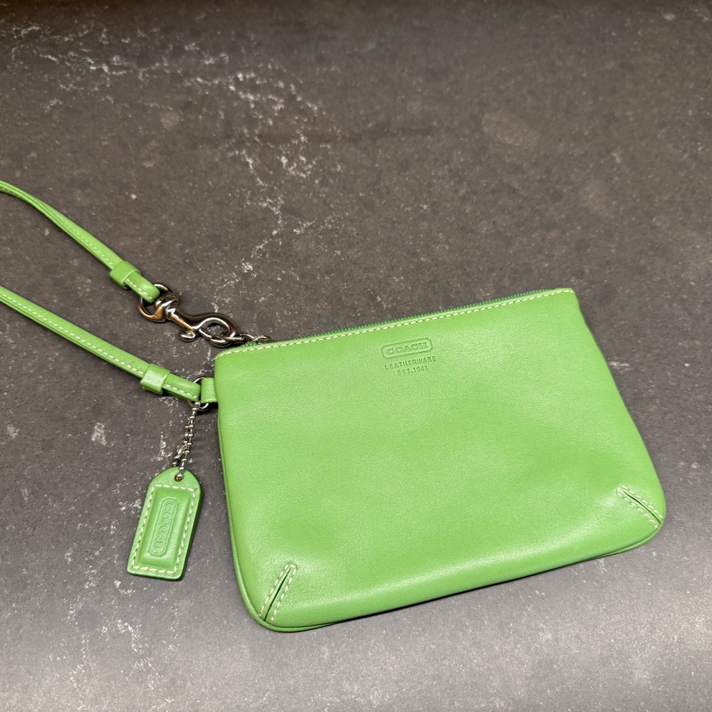 Coach Lime Green Leather Wristlet